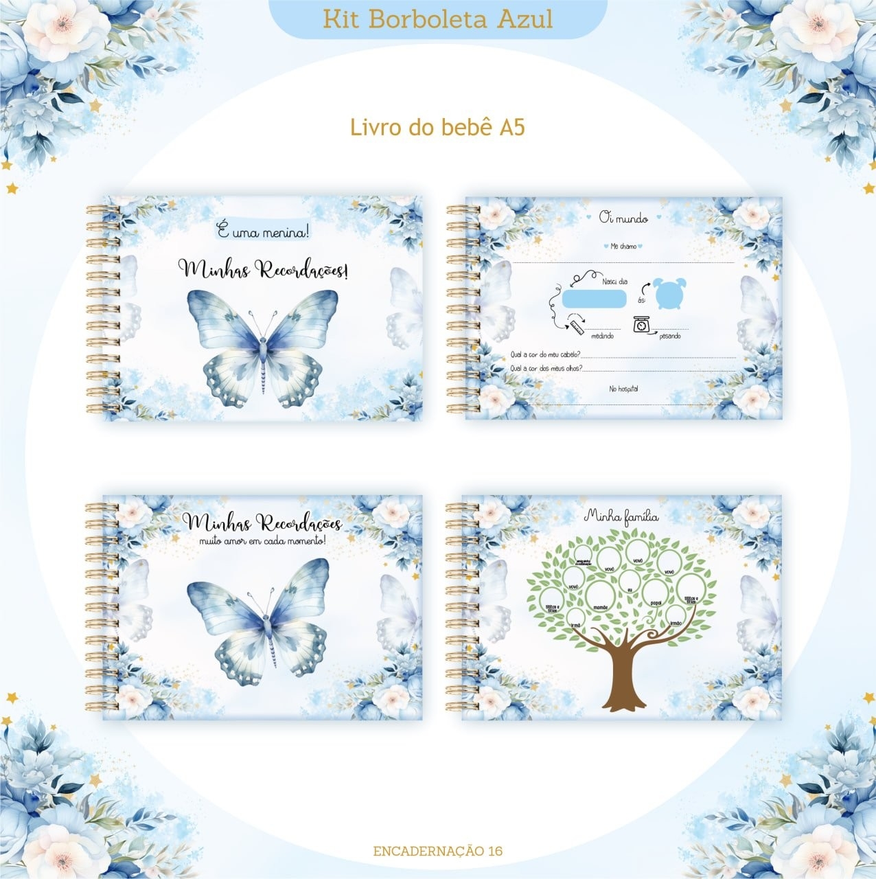 Caderneta e Kit Maternidade BORBOLETA AZUL