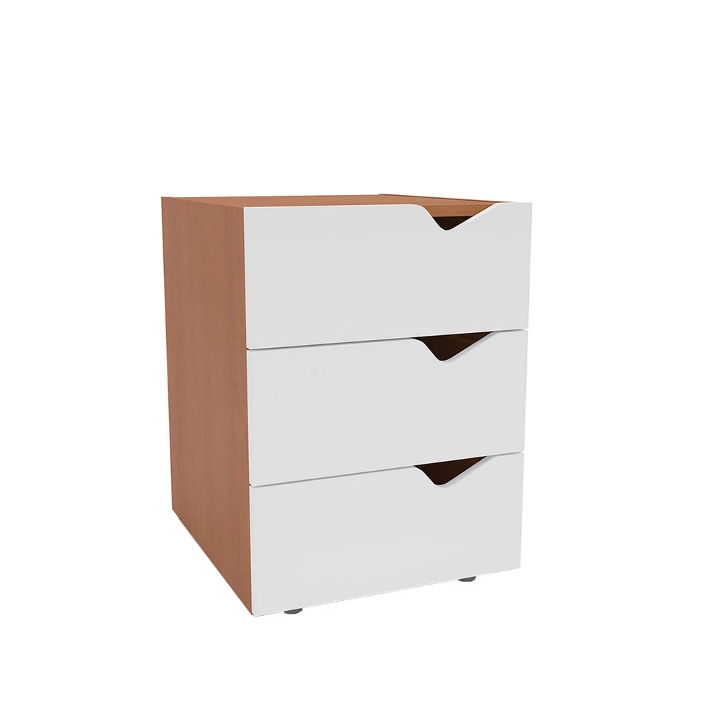 Mesa de Cabeceira Porto 3 Gavetas Branco / Freijó - Politorno
