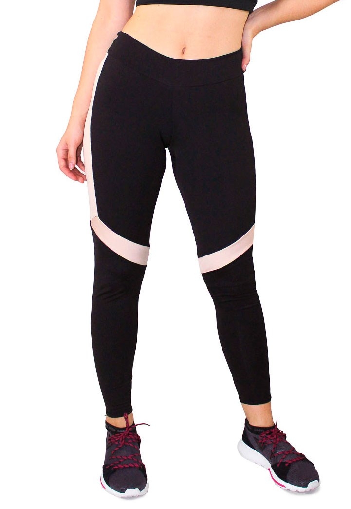 Calça Legging Fitness Preto Detalhe Branco Com Chocolate