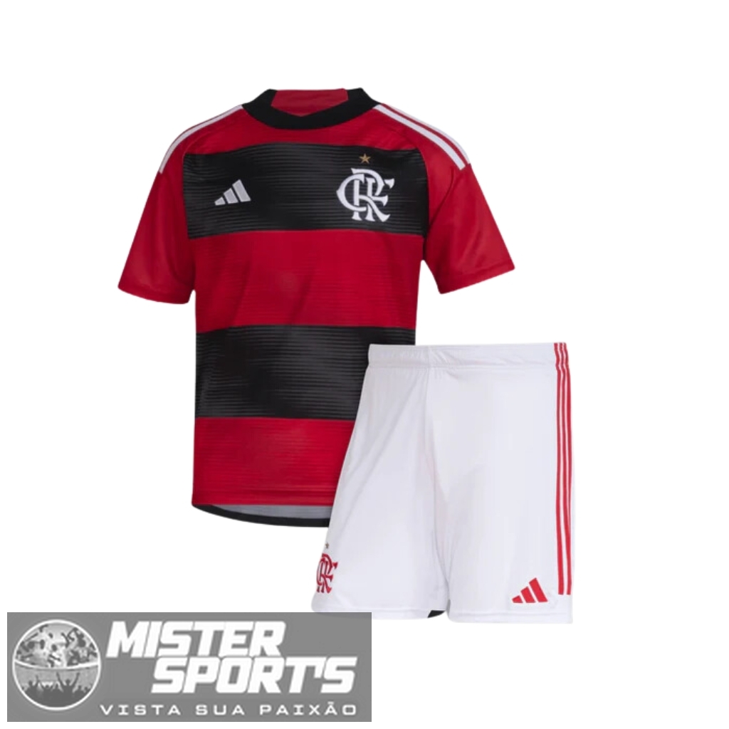Kit Infantil Flamengo I 23/24 Adidas - camisa + calção - Vermelho+