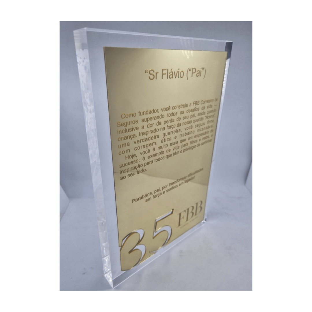 Placa de Homenagem em Acrílico Cristal e Espelhado