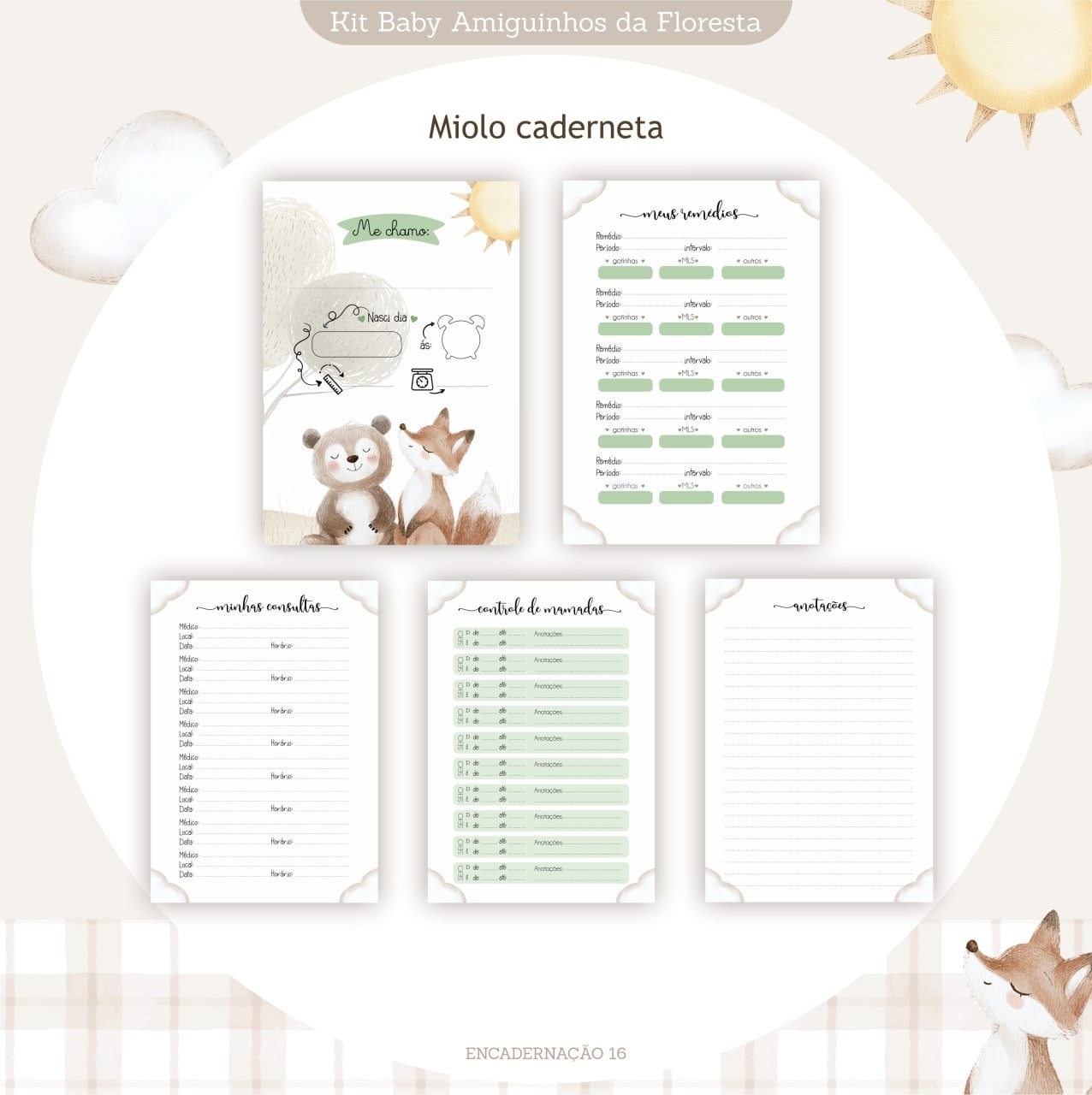 Caderneta e Kit Maternidade BICHINHOS NA FLORESTA