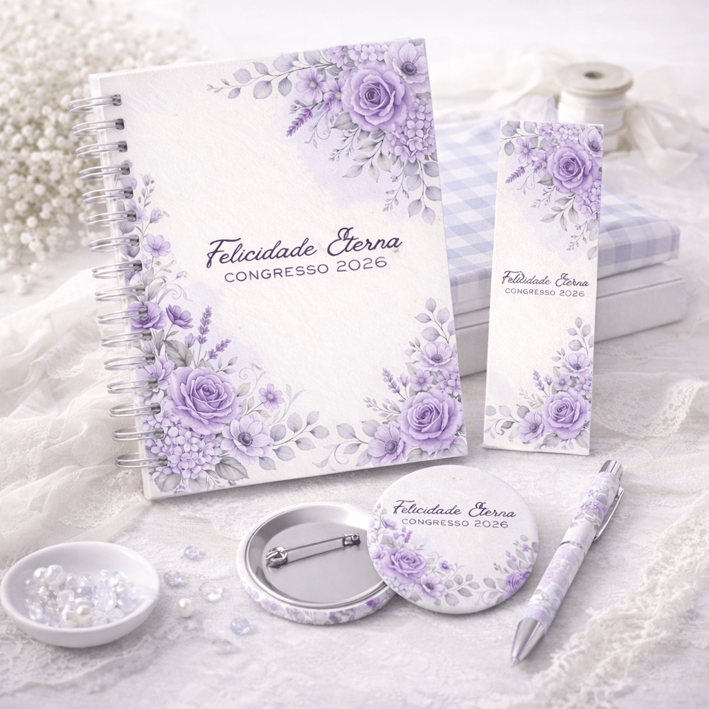 Caderno para o Congresso 2026 – Floral Azul COM Tema
