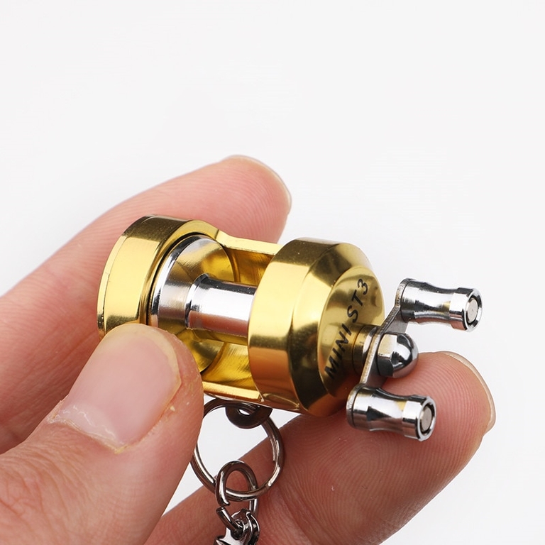 Fish Wheel Keychain Mini Fishing Reel Gold Silver Fly Fisherman Spinning  Charactor Miniature Key chain With Fisher Gift