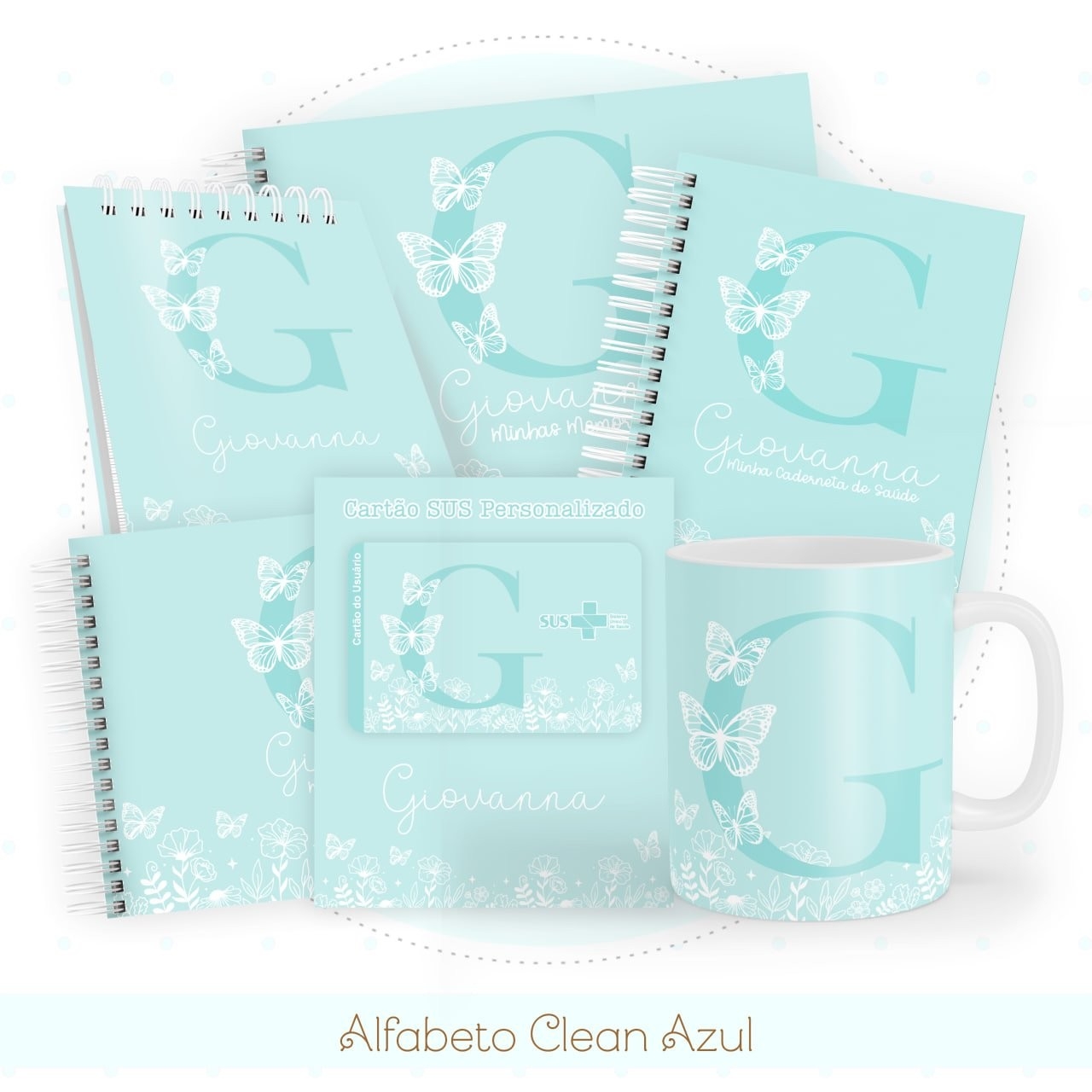Caderneta e Livro do bebe Alfabeto Clean Borboleta Azul