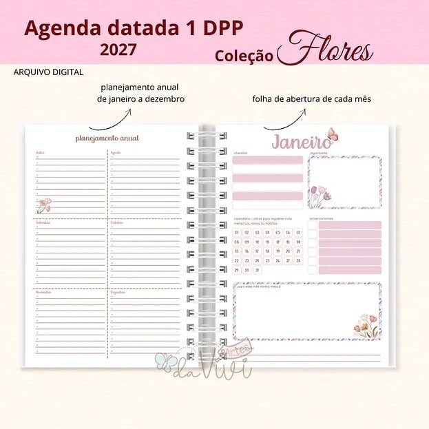 Agenda Datada 2027 – Coleção Flores