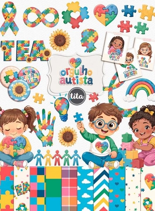 ORGULHO AUTISTA – COMBO DE ILUSTRAÇÕES E PAPÉIS