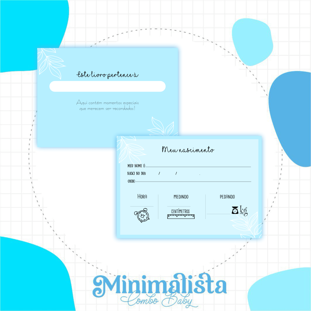 Caderneta e Livro do bebe Minimalista Azul Bebe - Arquivo Digital