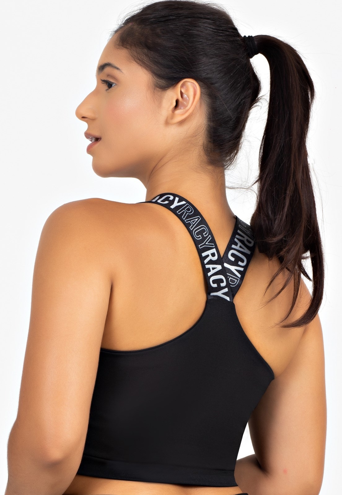 Cropped Alça de Elástico Cruzado nas Costas Racy Preto