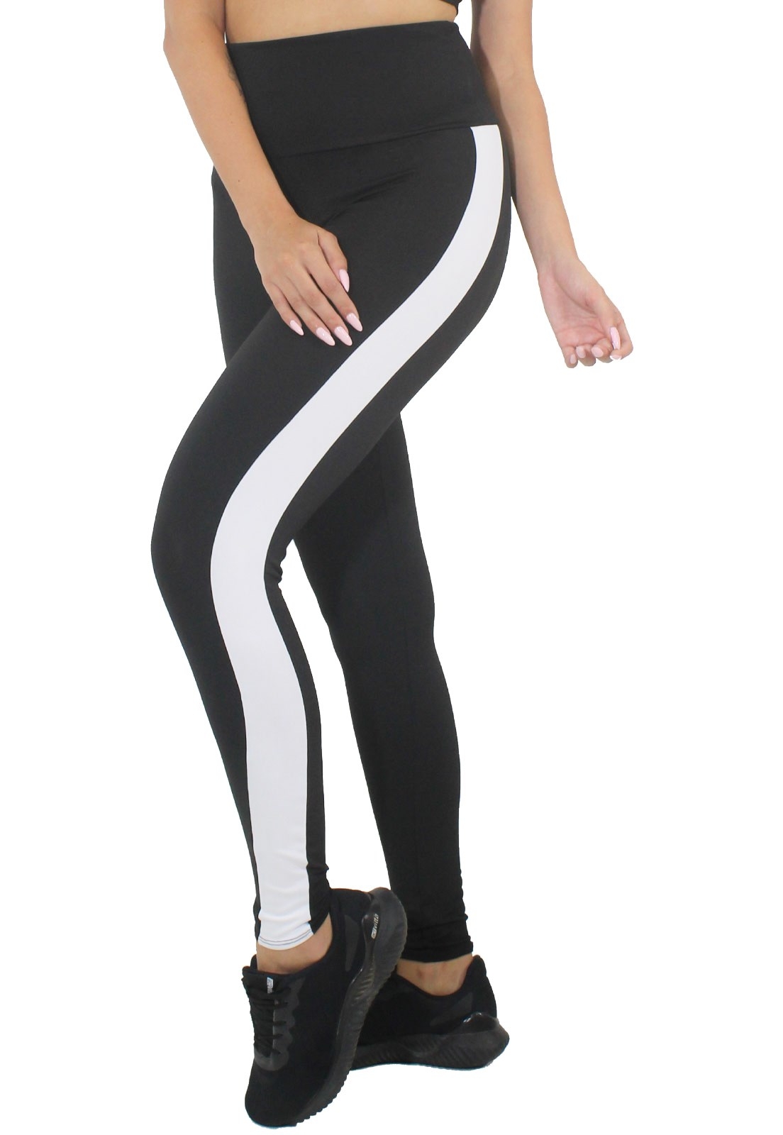 Calça Legging Preto com Listra Branca