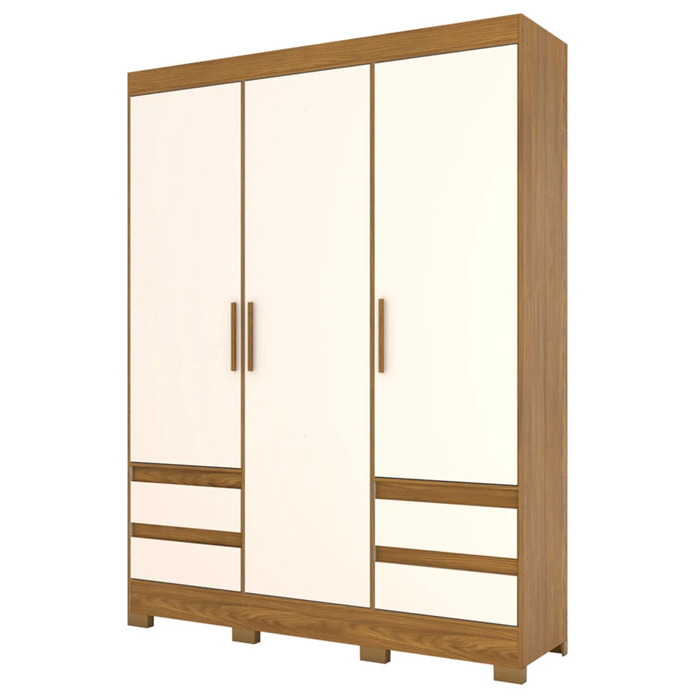 Guarda Roupa Solteiro 3 Portas 4 Gavetas Nature / Off White - Briz