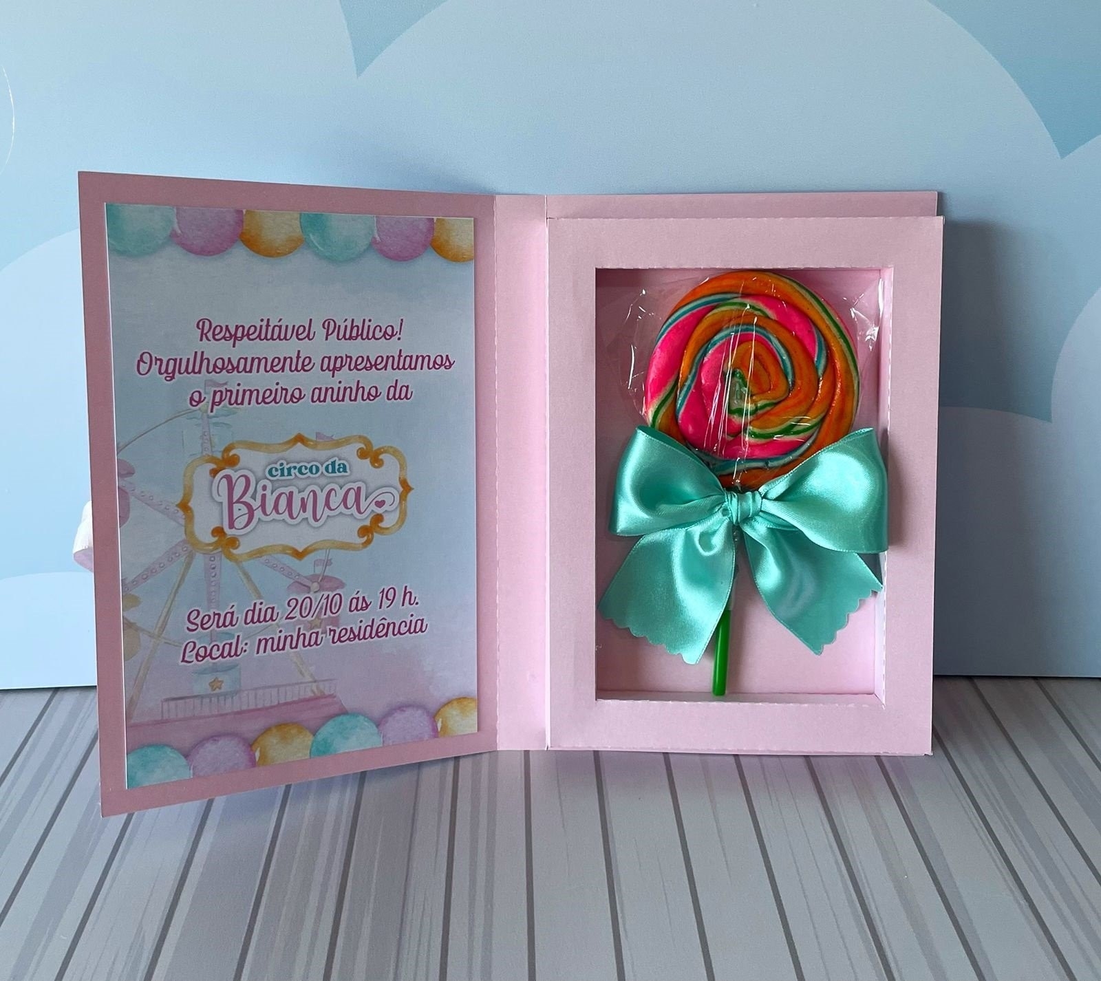 Arquivo de Corte Caixa Convite Pirulito Circo Rosa
