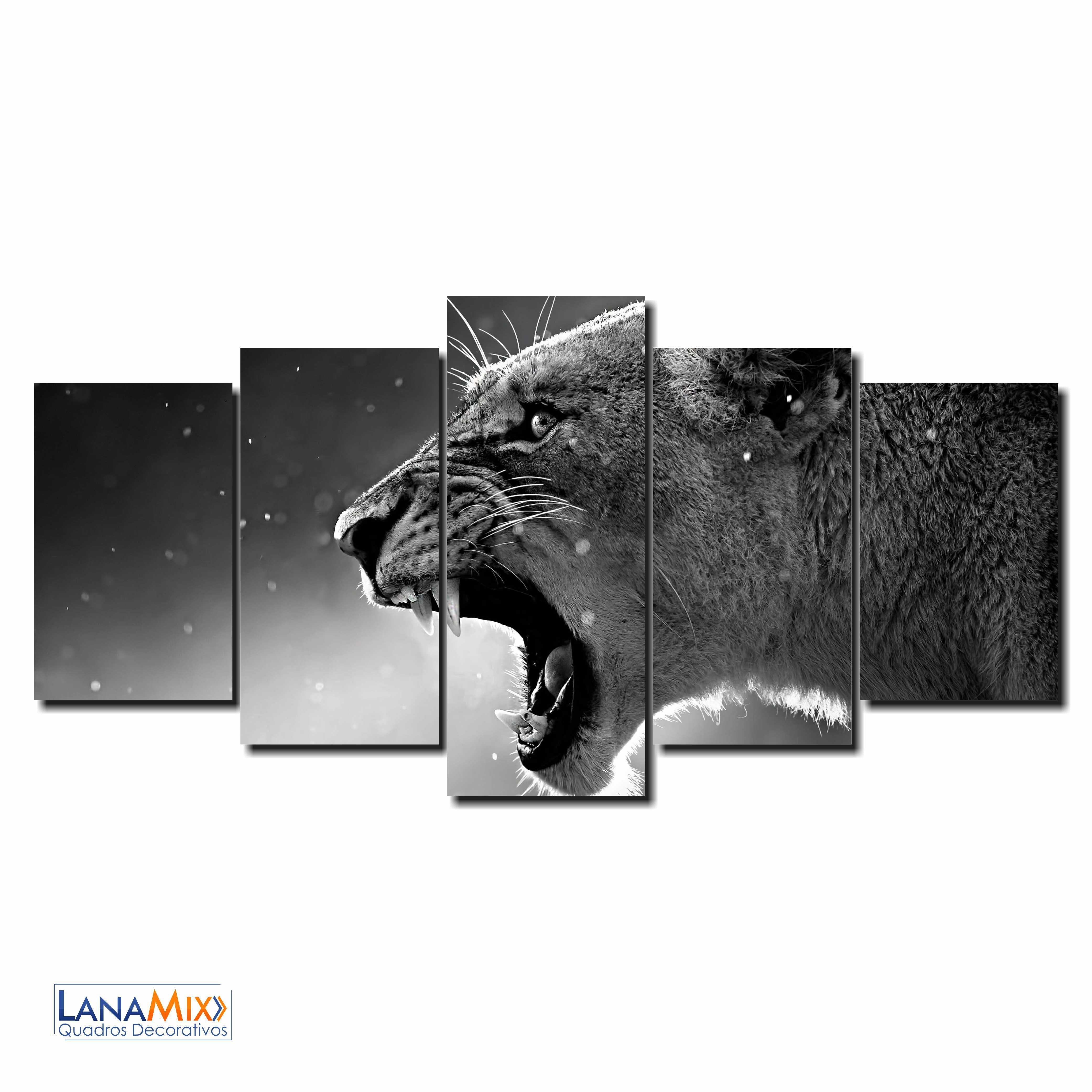 Quadro Decorativo Leoa Preto e Branco
