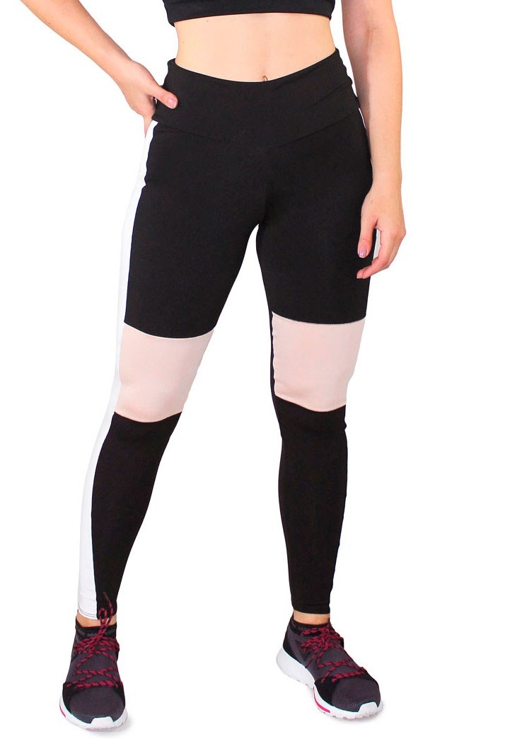 Calça Legging Fitness Preto com Detalhe Chocolate e Branco