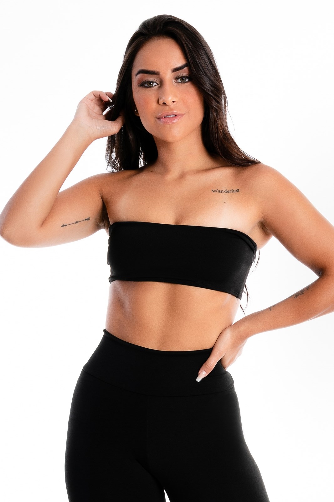 Cropped Liso Preto Tomara que Caia