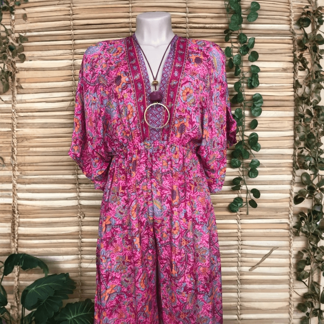Vestido Kaftan Longo Indiano Sun-Flora 2026 Rosa