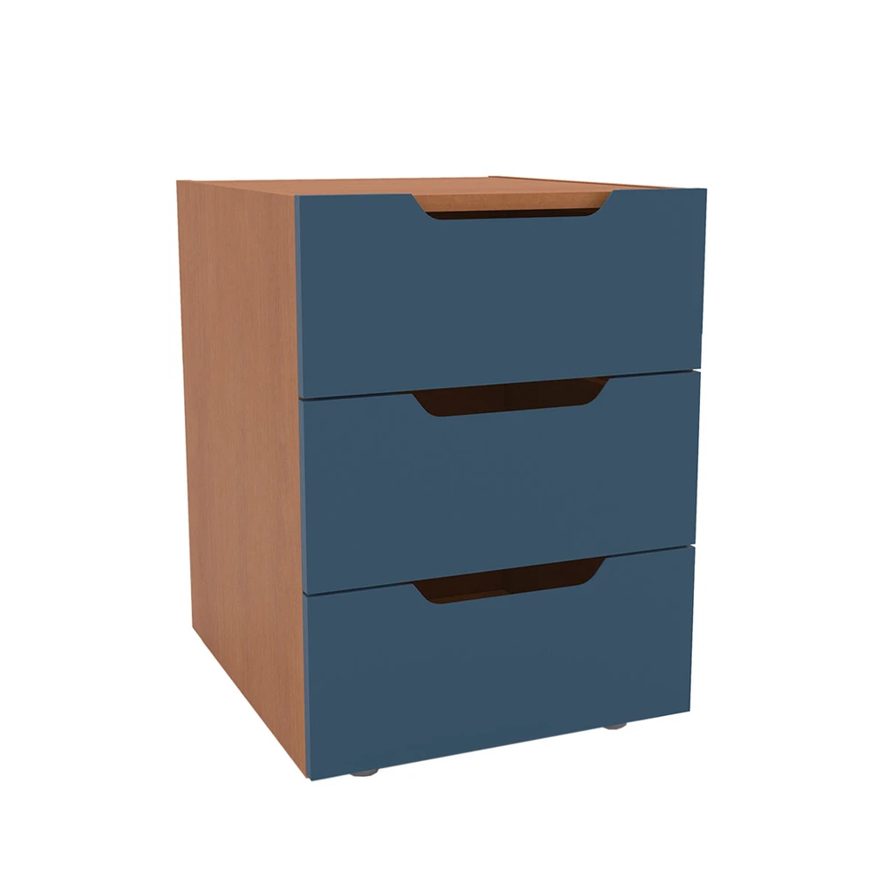 Mesa de Cabeceira Madri 3 Gavetas Azul / Freijó - Politorno