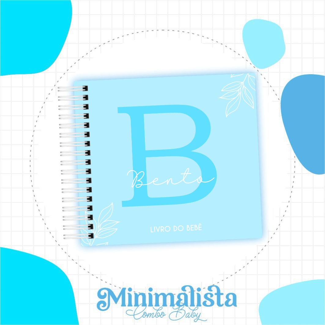 Caderneta e Livro do bebe Minimalista Azul Bebe - Arquivo Digital