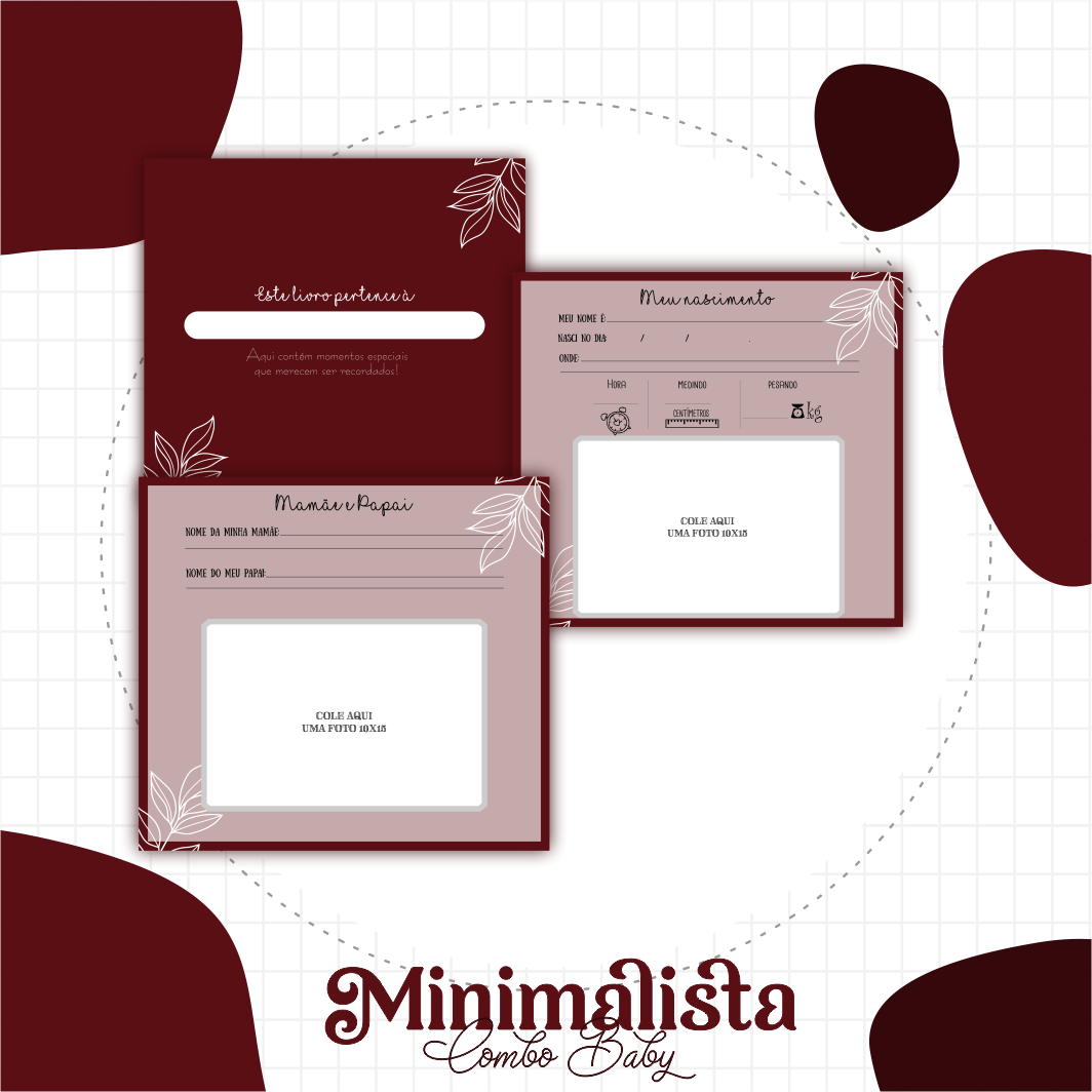 Caderneta e Livro do bebe Minimalista Marsala - Arquivo Digital