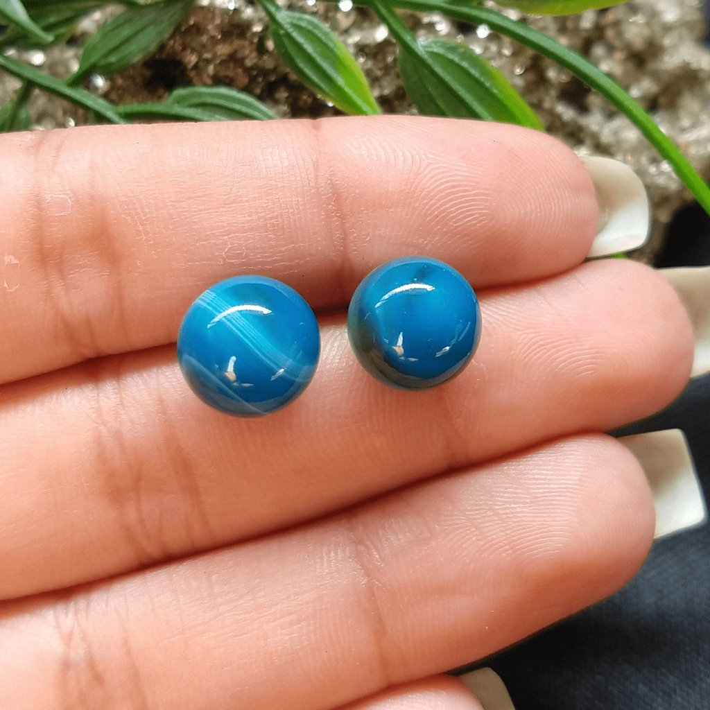 Brinco de Pedra Ágata Azul - Argola dupla - Encanto das Pedras sbc