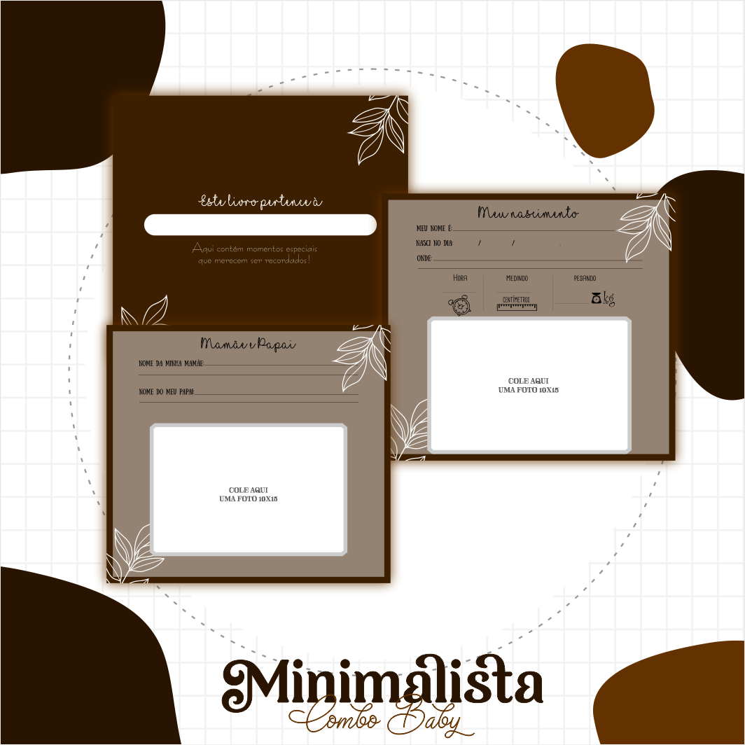 Caderneta e Livro do bebe Minimalista Marrom - Arquivo Digital