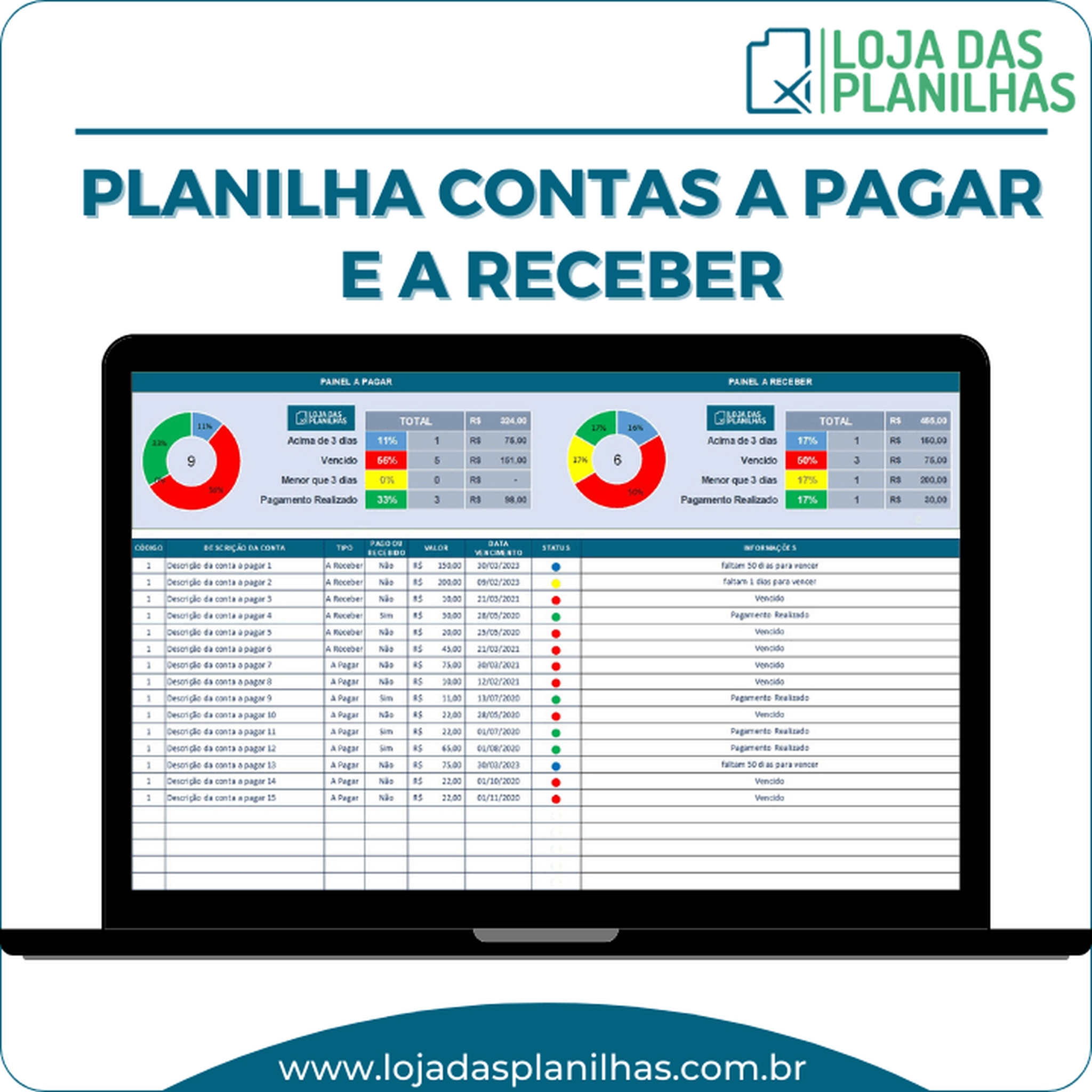 Planilha Contas A Pagar E A Receber Com Alerta De Vencimento Loja Das Planilhas Envio 2514