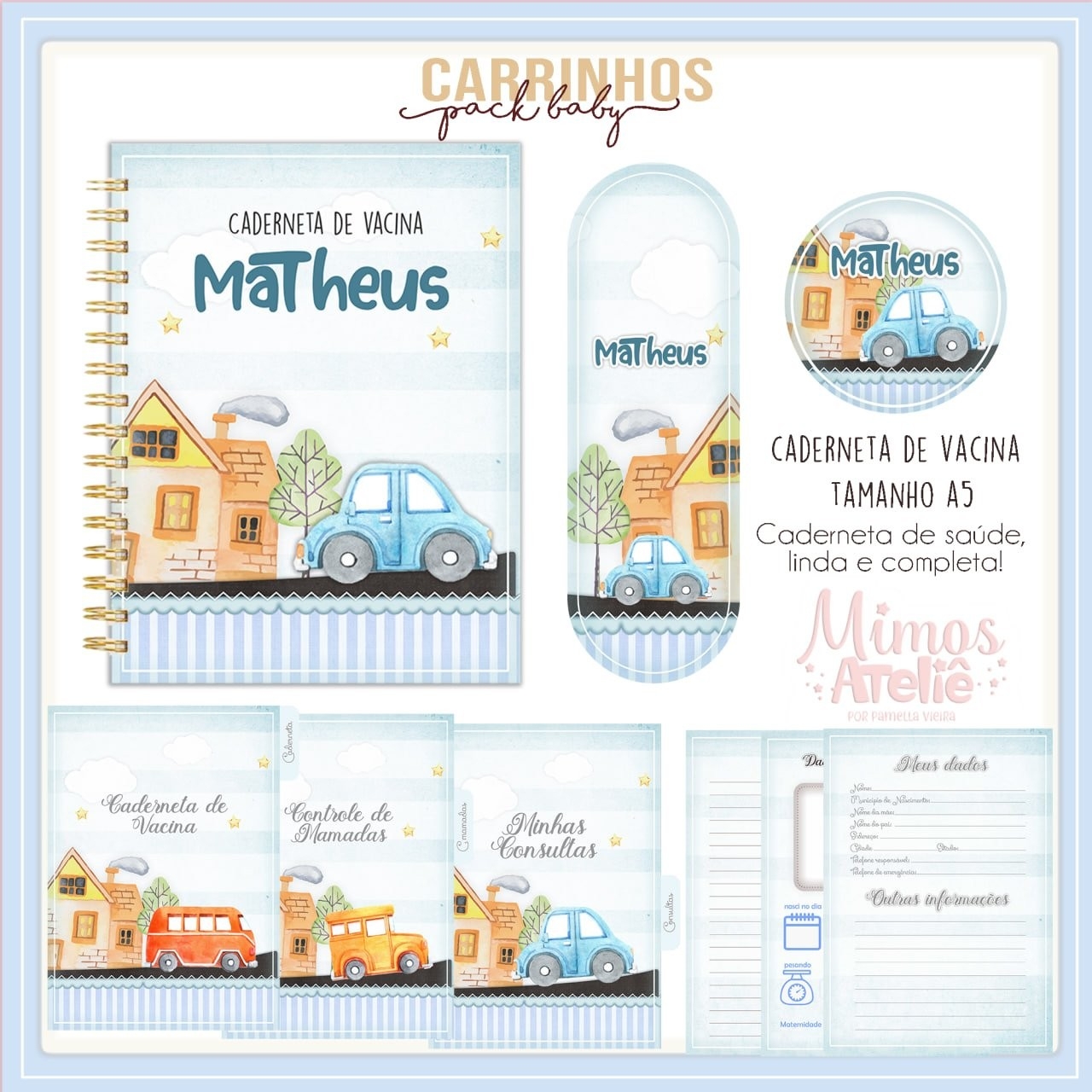 Arquivo Digital Caderneta e Livro do Bebê Carrinhos