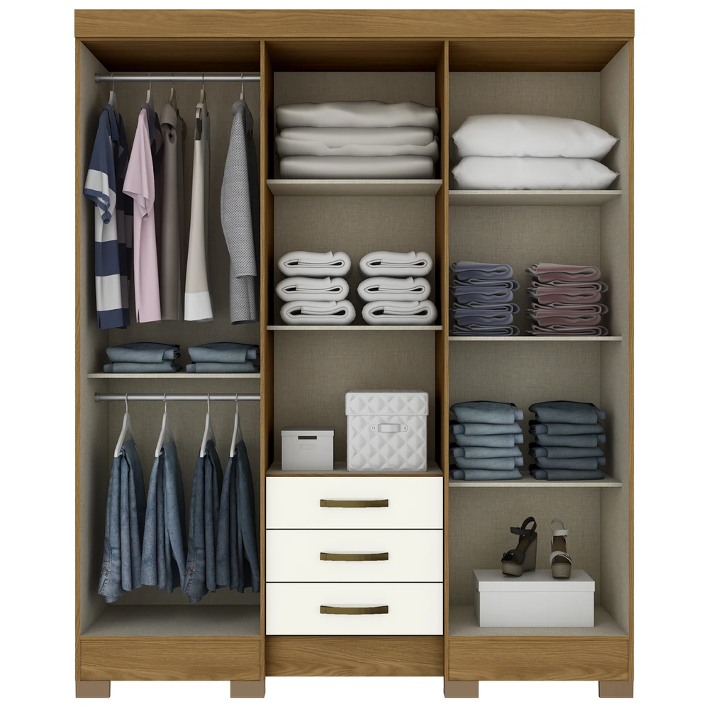 Guarda Roupa Casal 6 Portas 3 Gavetas Nature / Off White - Briz