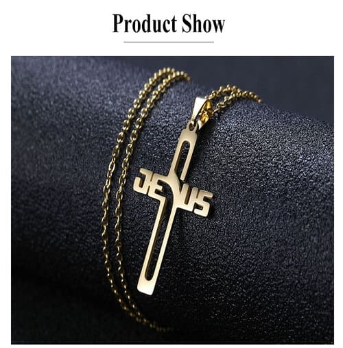 2 peças colar e brincos de cruz com nome jesus de aço inoxidável 02