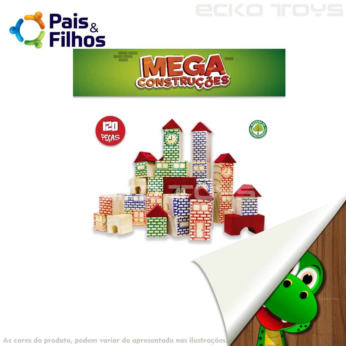 Jogo Mega Construções 120 Peças Em Madeira Pais E Filhos - Lojas