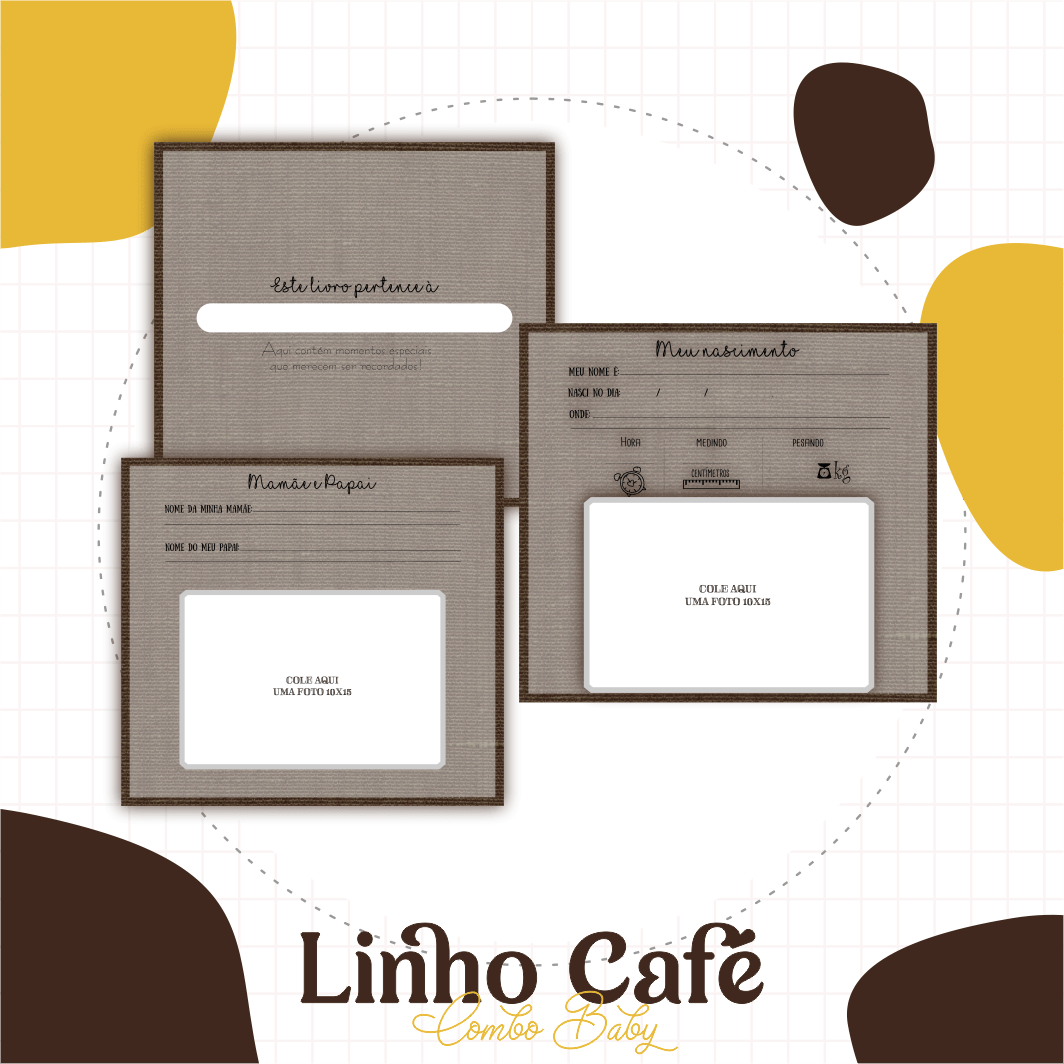 Caderneta e Livro do bebe Linho Café - Arquivo Digital