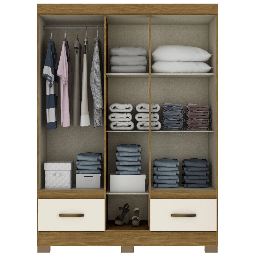 Guarda Roupa Solteiro 5 Portas 2 Gavetas Nature / Off White - Briz