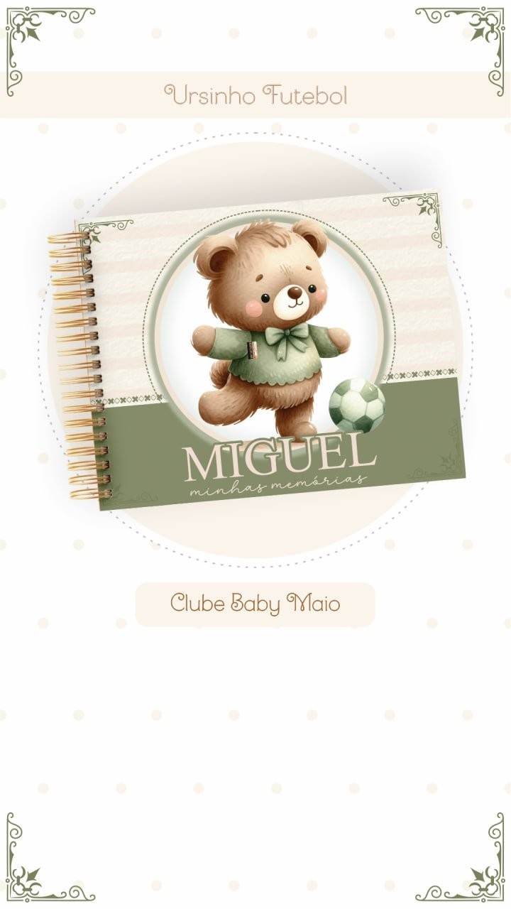 Caderneta e Livro do bebe Ursinho Futebol
