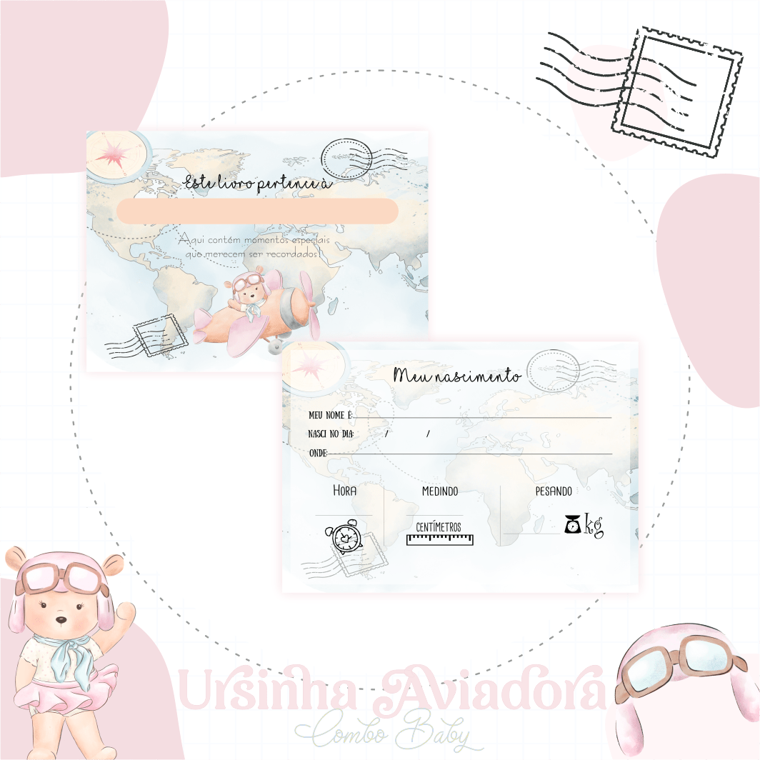 Caderneta e Livro do bebe Ursinha Aviadora - Arquivo Digital