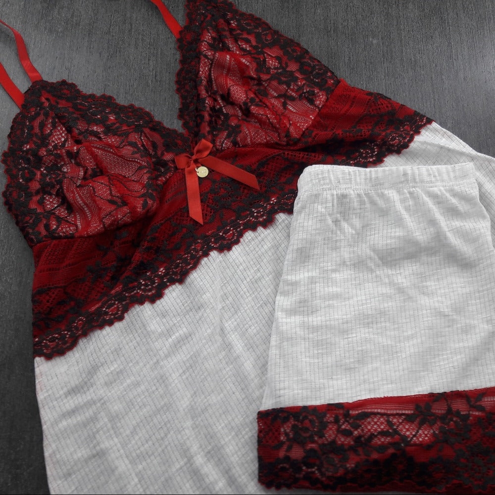 Baby Doll Canelado Renda Bicolor - C9141