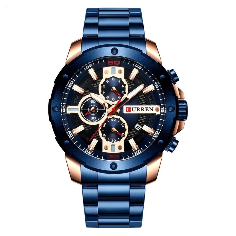Relógio CURREN Luxury 8336 Masculino Aço Inoxidável Azul