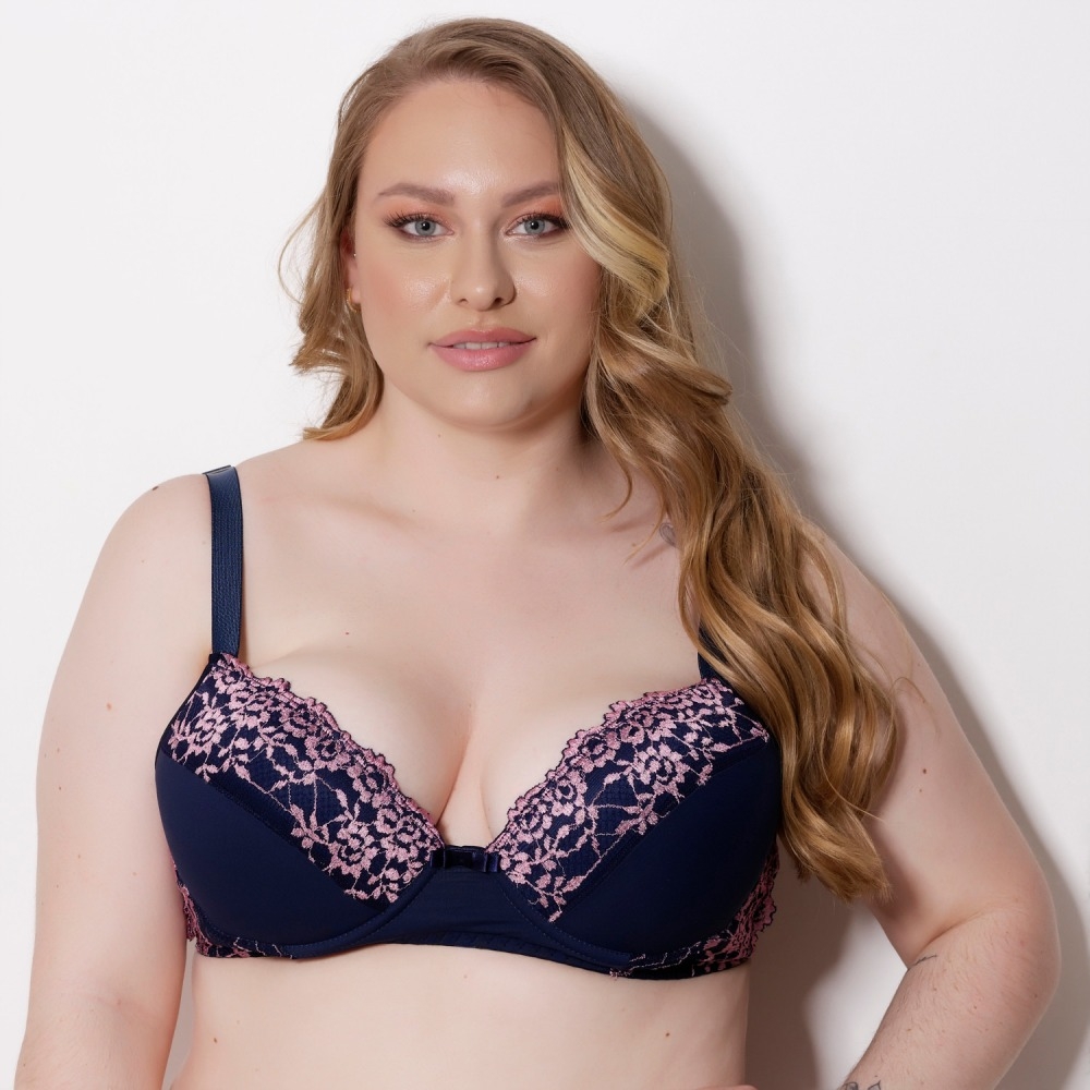 Sutiã Reforçado com Bojo e Renda Bicolor Plus Size