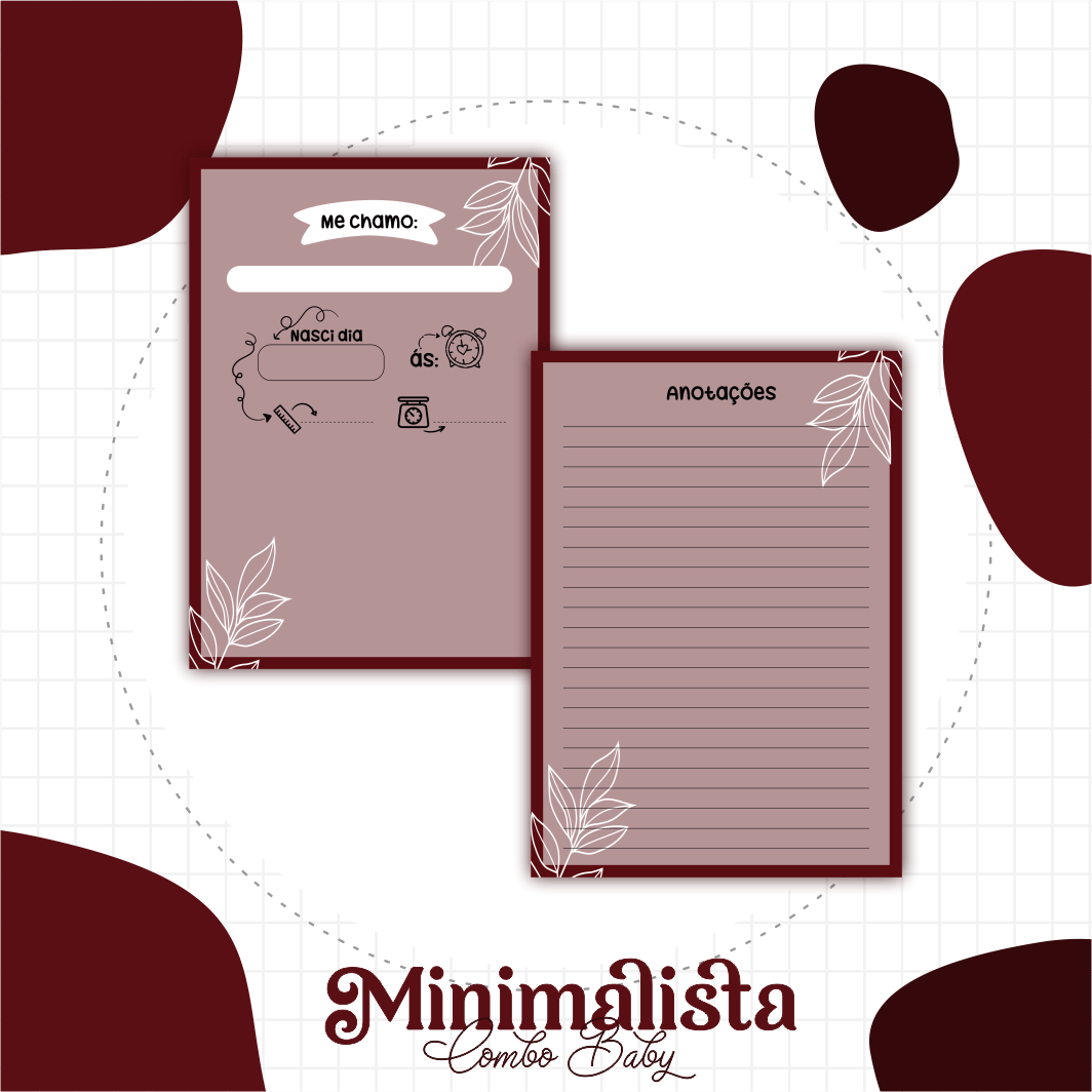 Caderneta e Livro do bebe Minimalista Marsala - Arquivo Digital