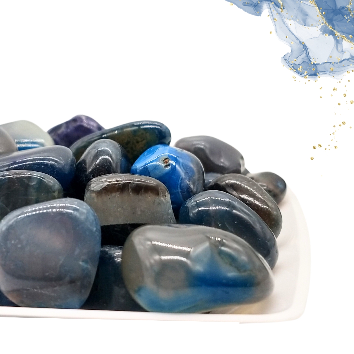 Brinco de Pedra Ágata Azul - Argola dupla - Encanto das Pedras sbc