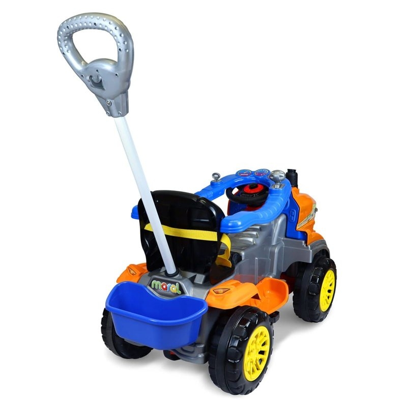 Carrinho de Passeio Infantil e Pedal Quadriciclo 2 em 1 Tractor Agro Laranja - Maral