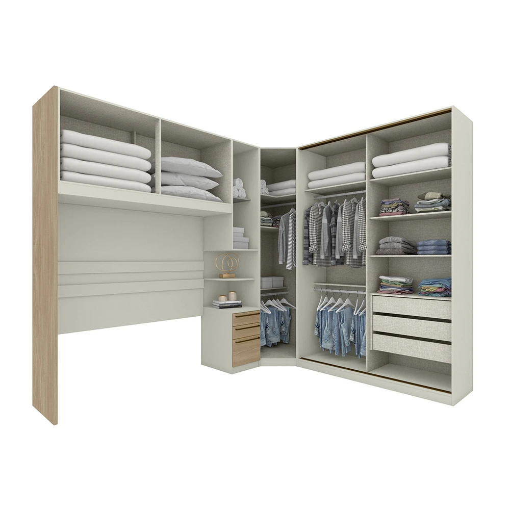 Guarda Roupa Casal Modulado Seletto 8 Portas 6 Gavetas com Espelho Areia / Jequitibá - Henn