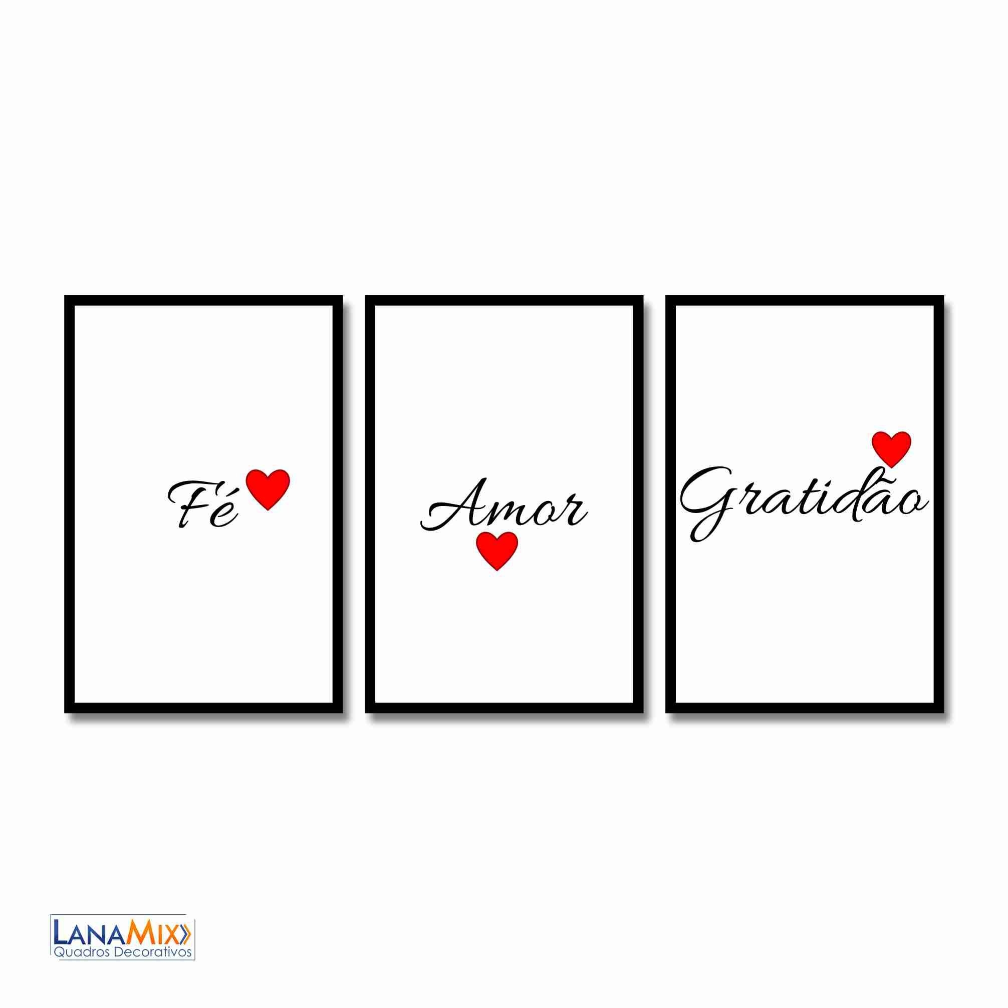Quadro Decorativo Fé Amor Gratidão