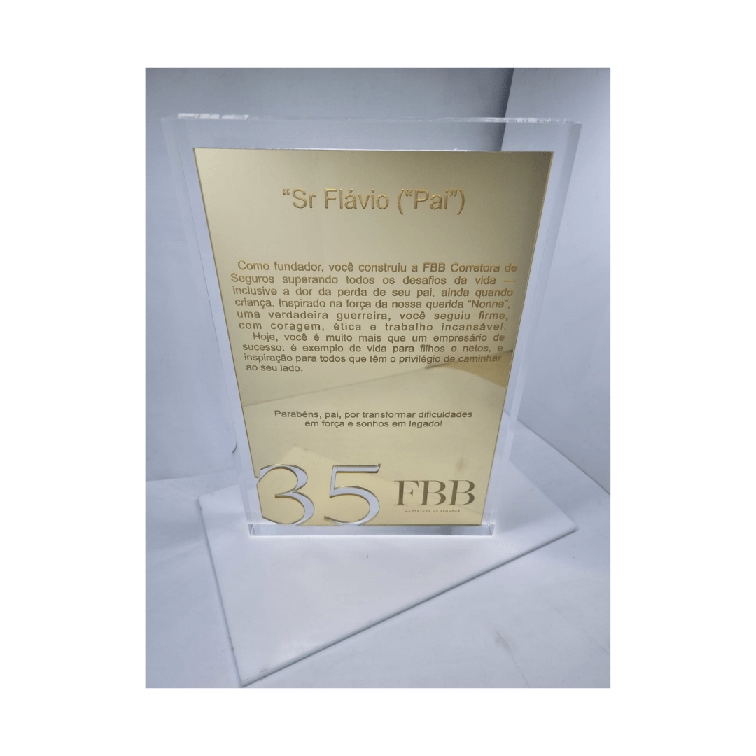 Placa de Homenagem em Acrílico Cristal e Espelhado
