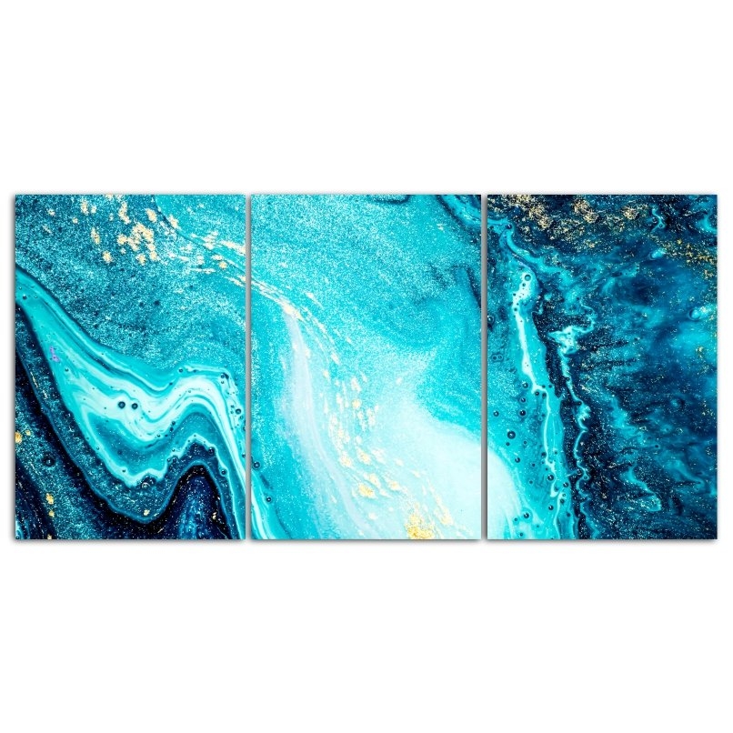 Quadro Decorativo Abstrato Resina Azul Dourado