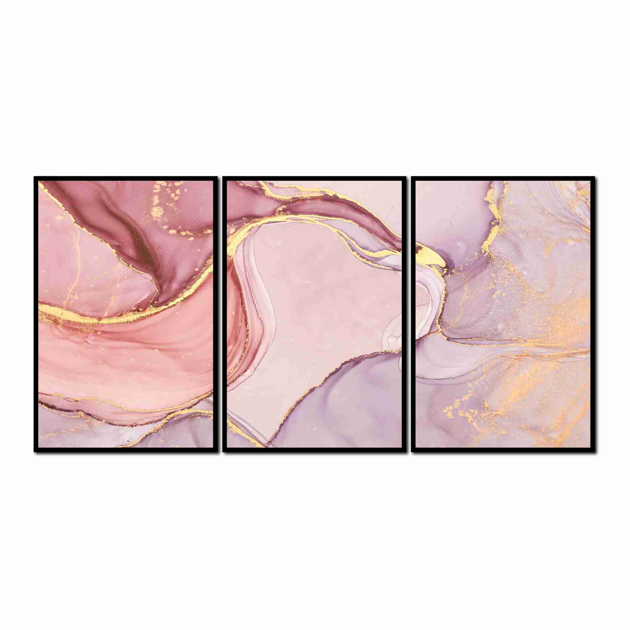 Quadro Decorativo Abstrato Lilás com Detalhes Dourado