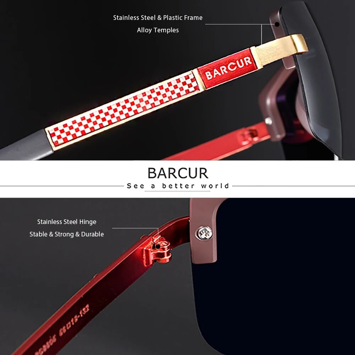 Óculos de sol masculinos BARCUR estilo casual esportivo lentes polarizados  antirreflexo com proteção UV400 e armação de alumínio e magnésio