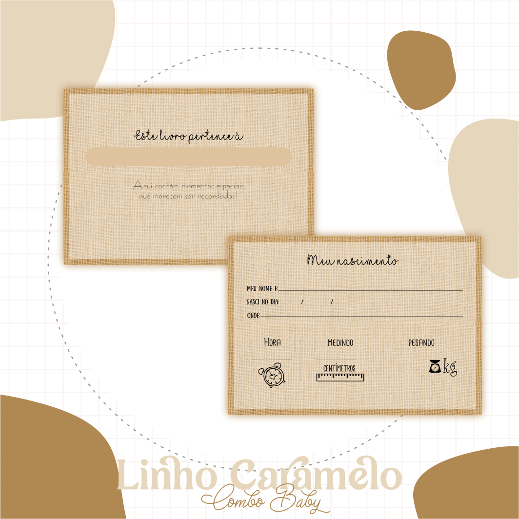 Caderneta e Livro do bebe Linho Caramelo - Arquivo Digital