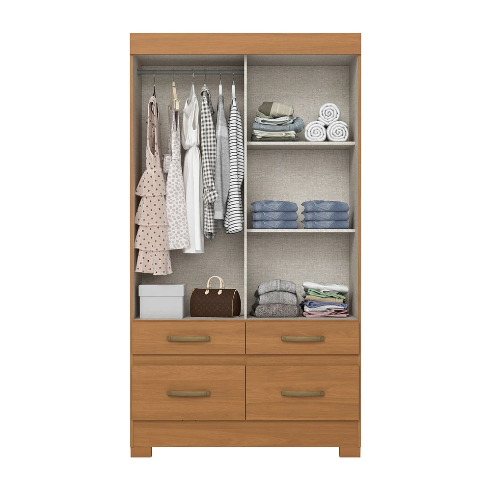 Guarda Roupa Solteiro 2 Portas de Correr 4 Gavetas Flex Cinamomo/Off White - Briz