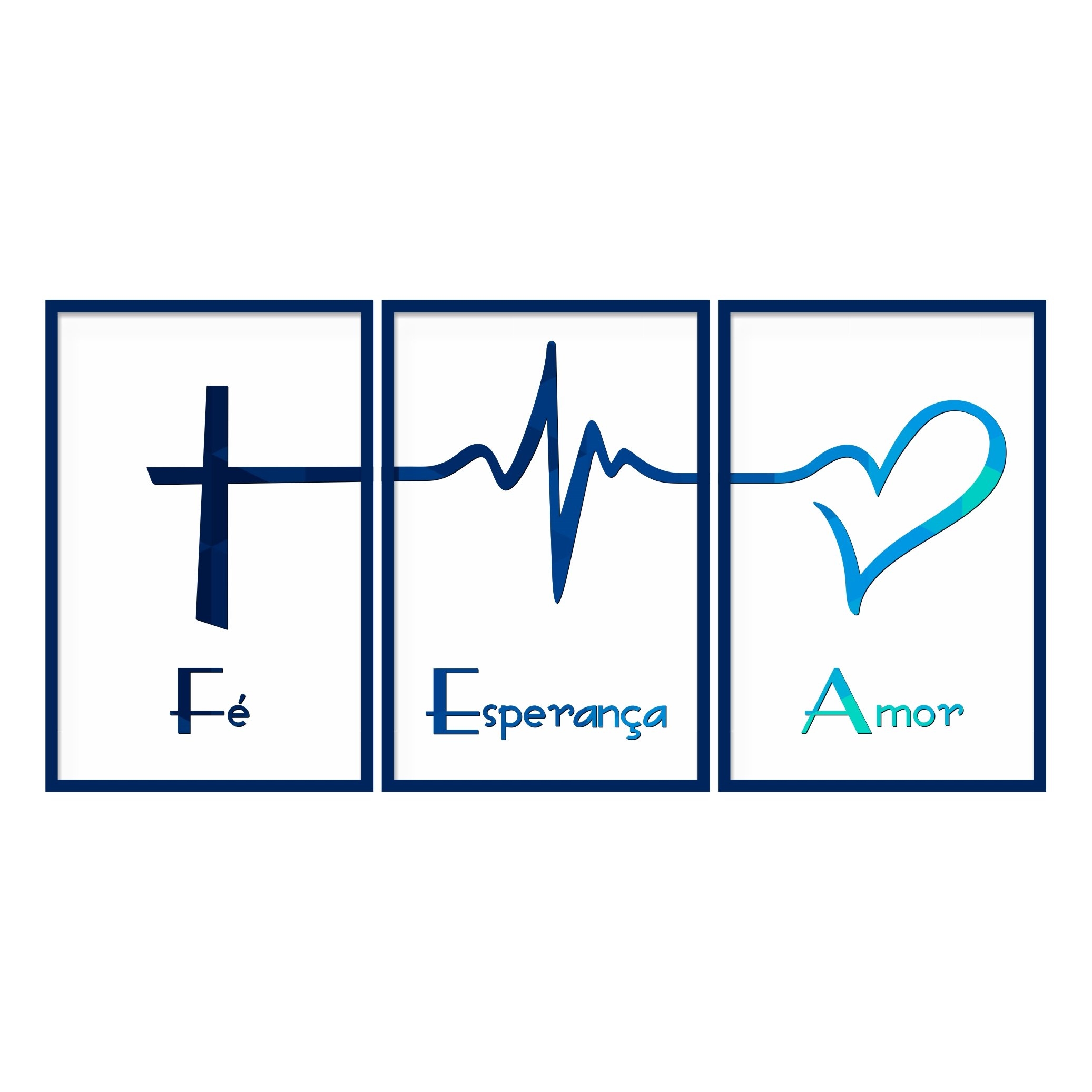 Quadro Decorativo Fé Esperança Amor Azul 122x60