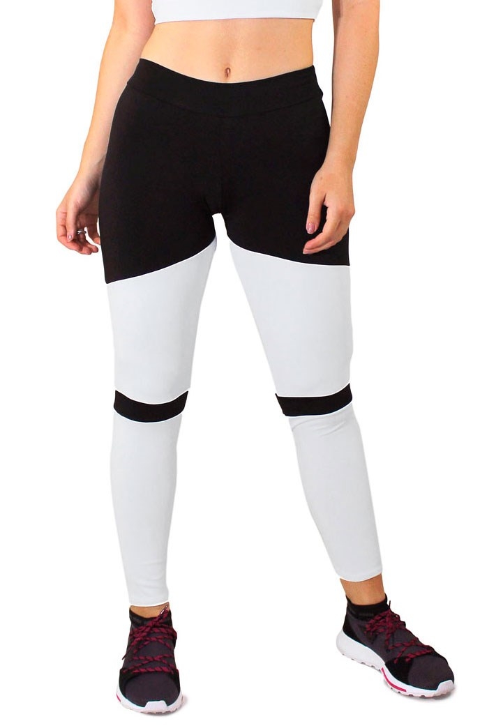Calça Legging Fitness Preto Com Detalhes Branco